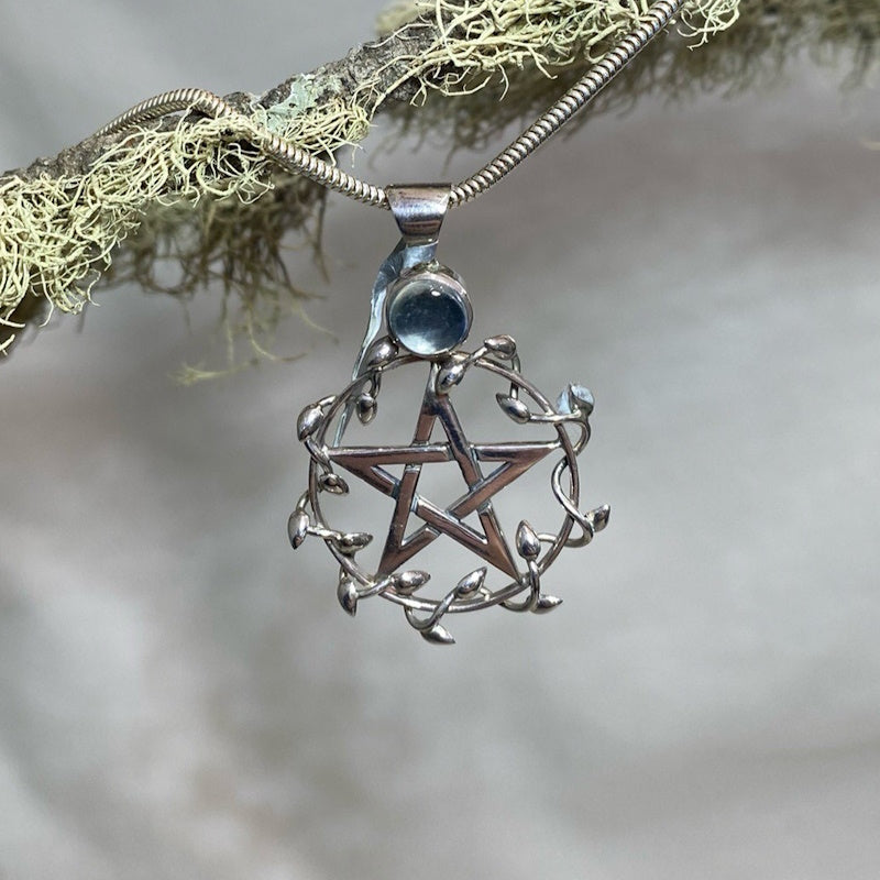 Small Sterling Silver Pentagram Moonstone Pendant