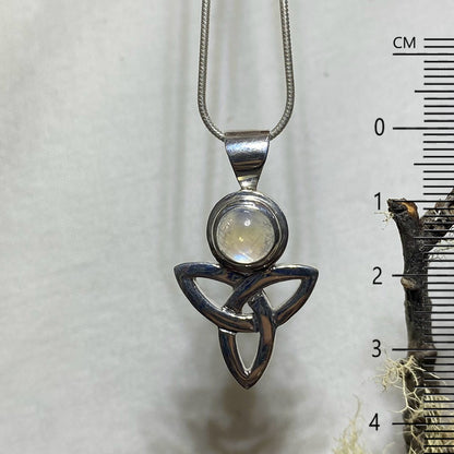 Round Rainbow Moonstone Trinity Knot Pendant