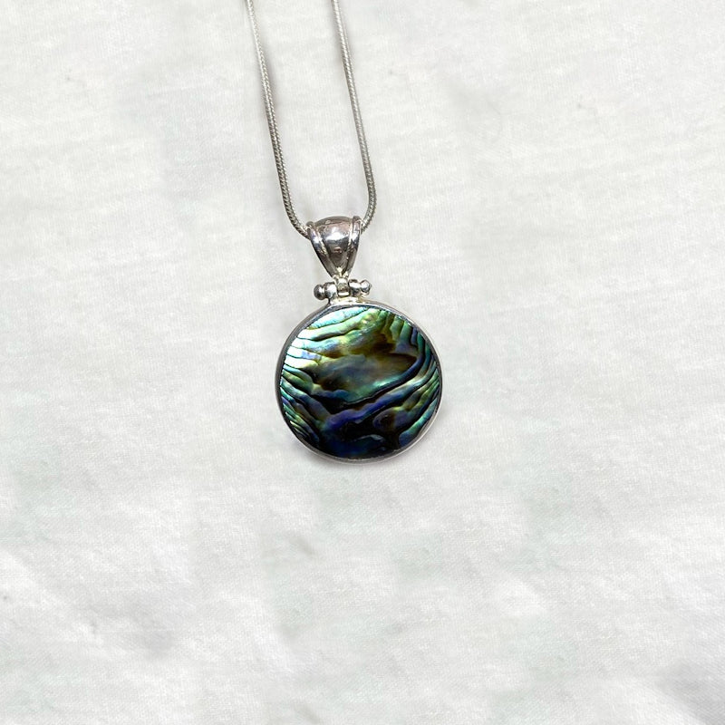 Round Double Sided Paua Shell & Mother Of Pearl Pendant