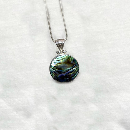 Round Double Sided Paua Shell & Mother Of Pearl Pendant