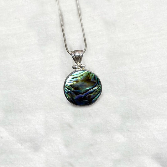 Round Double Sided Paua Shell & Mother Of Pearl Pendant