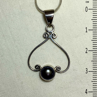 Round Black Pearl Ornate Sterling Silver Pendant