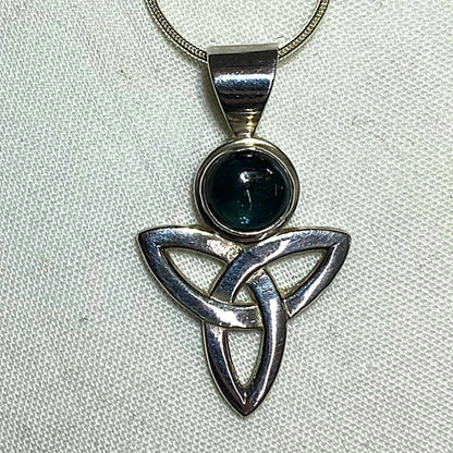 Round Tourmaline Sterling Silver Triquetra Pendant