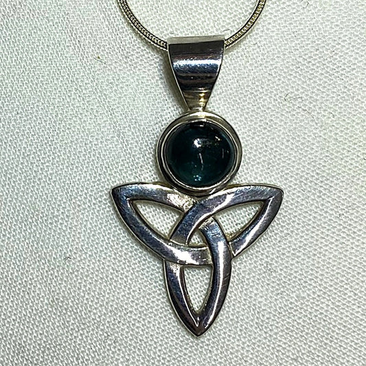 Round Tourmaline Sterling Silver Triquetra Pendant
