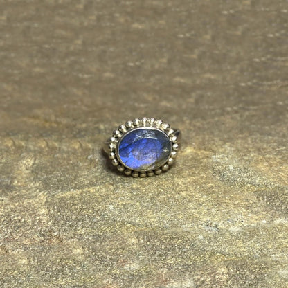 Faceted Oval Labradorite Ring- Size 8