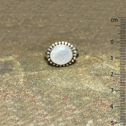 Faceted Oval Rainbow Moonstone Ring- Size 9