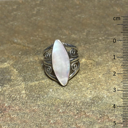 Marquese Mother Of Pearl Swirling Sterling Silver Ring- Size 9