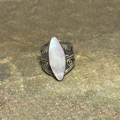 Marquese Mother Of Pearl Swirling Sterling Silver Ring- Size 9