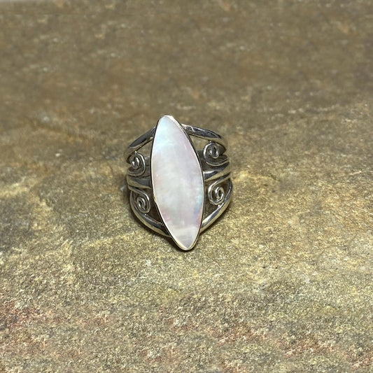 Marquese Mother Of Pearl Swirling Sterling Silver Ring- Size 9