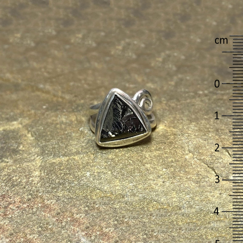 Triangle Raw Elite Shungite Swirling Sterling Silver Ring- Size 8