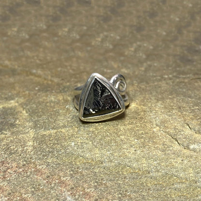 Triangle Raw Elite Shungite Swirling Sterling Silver Ring- Size 8