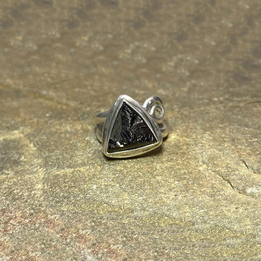 Triangle Raw Elite Shungite Swirling Sterling Silver Ring- Size 8