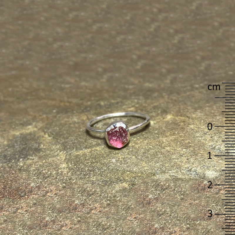 Round Raw Pink Tourmaline Ring- Size 9