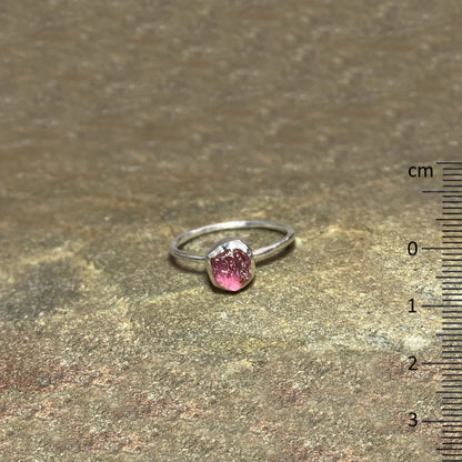 Round Raw Pink Tourmaline Ring- Size 9