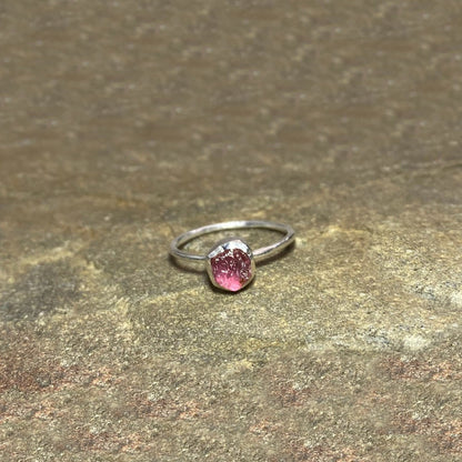 Round Raw Pink Tourmaline Ring- Size 9