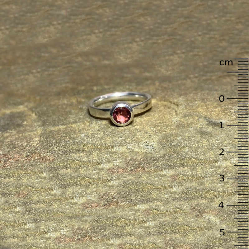 Round Faceted Pink Tourmaline Ring- Size 8