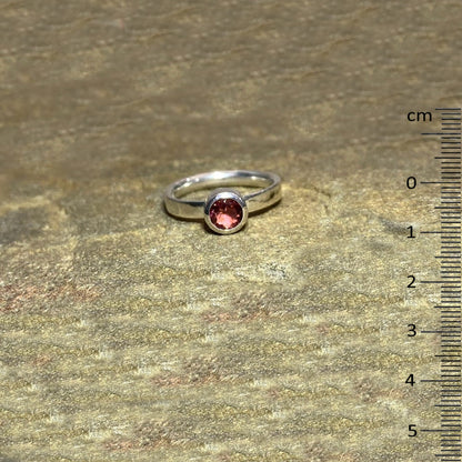 Round Faceted Pink Tourmaline Ring- Size 8