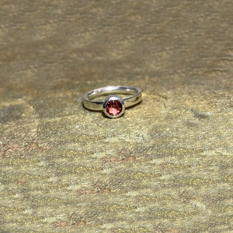 Round Faceted Pink Tourmaline Ring- Size 8
