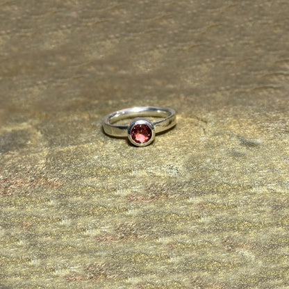 Round Faceted Pink Tourmaline Ring- Size 8