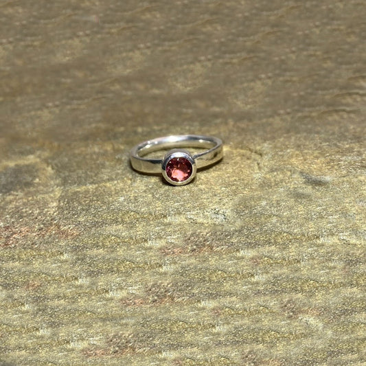 Round Faceted Pink Tourmaline Ring- Size 8