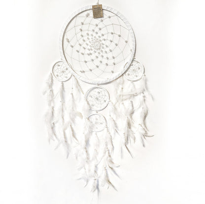 Four Rings White Dreamcatcher with Pearl Beads