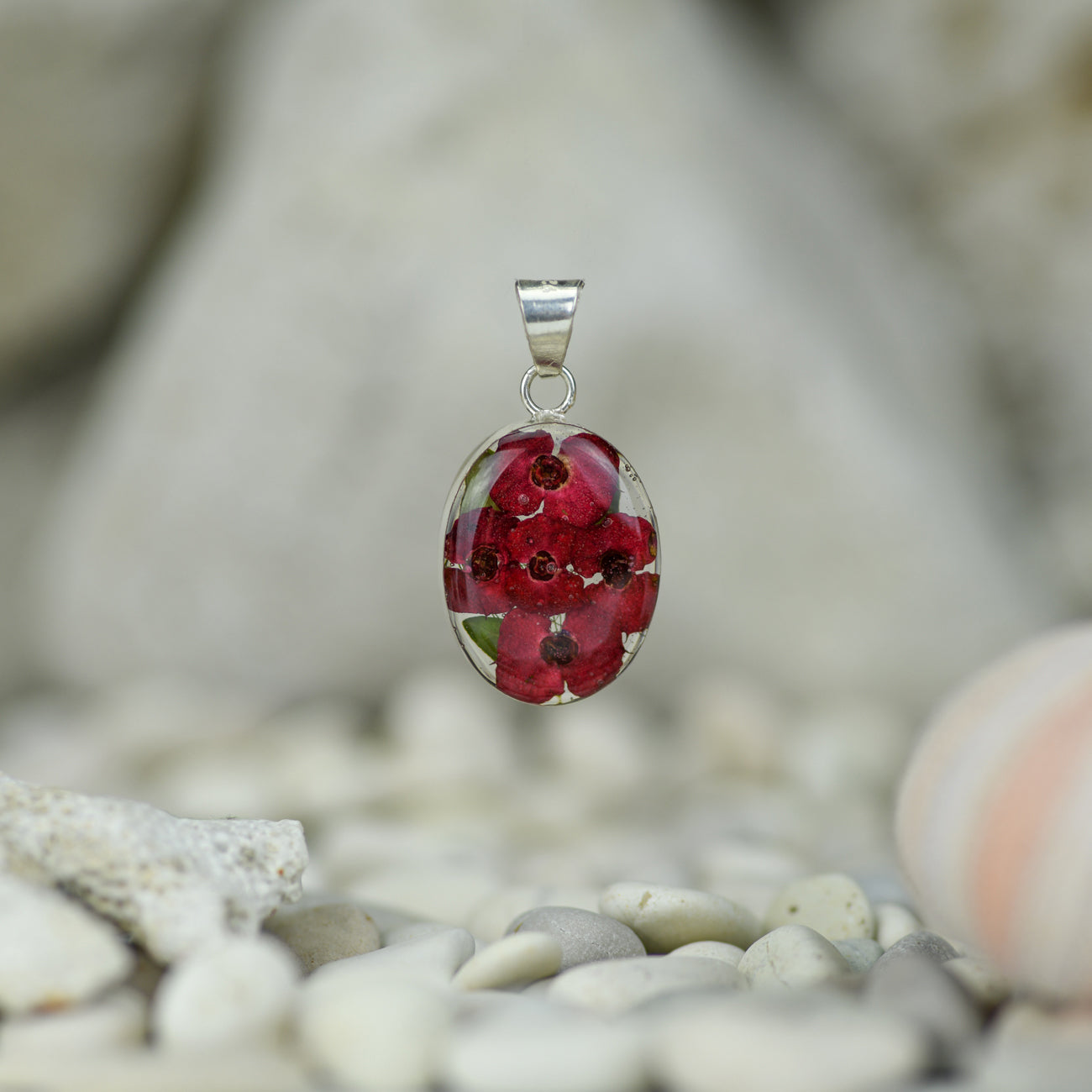 Mexican Flowers Red Oval Necklace