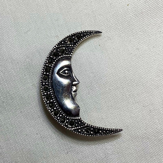 Marcasite Crescent Moon Brooch