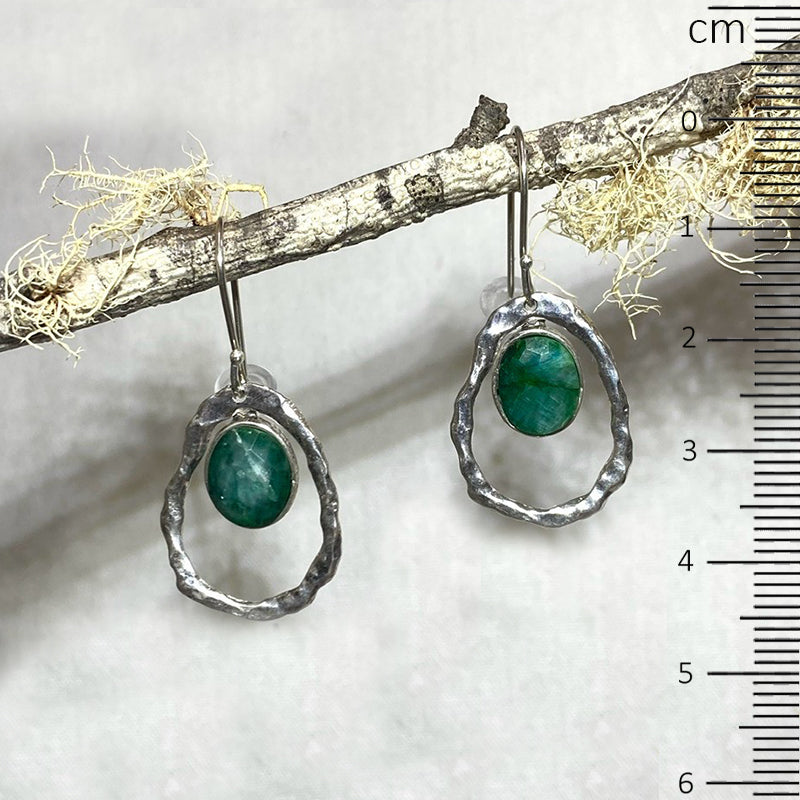 Teardrop Sterling Silver Faceted Emerald Earrings