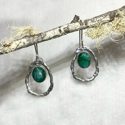 Teardrop Sterling Silver Faceted Emerald Earrings