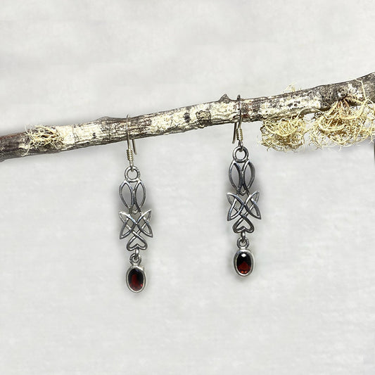 Ornate Sterling Silver Faceted Oval Garnet Earrings