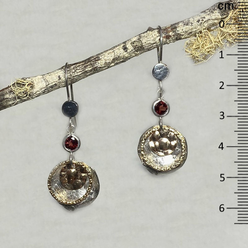 Faceted Round Garnet, Sterling Silver & Rose Gold Earrings