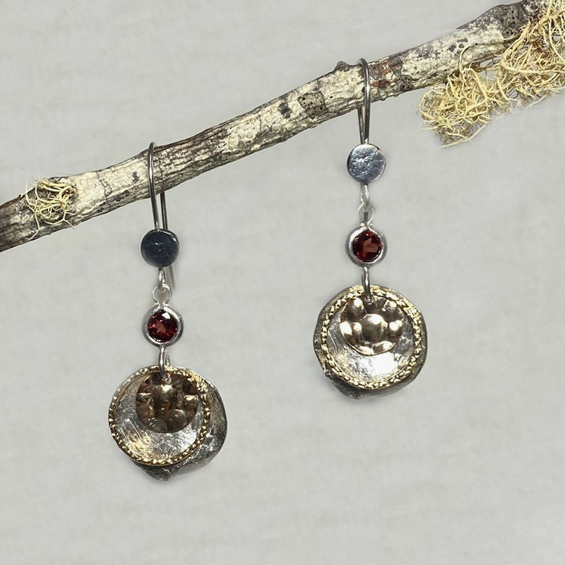 Faceted Round Garnet, Sterling Silver & Rose Gold Earrings