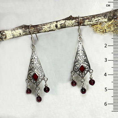 Garnet Ornate Sterling Silver Earrings