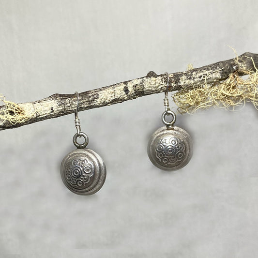Round Hilltribe Silver Earrings