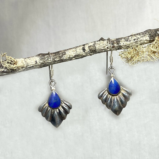 Teardrop Lapis Lazuli Ornate Sterling Silver Earrings