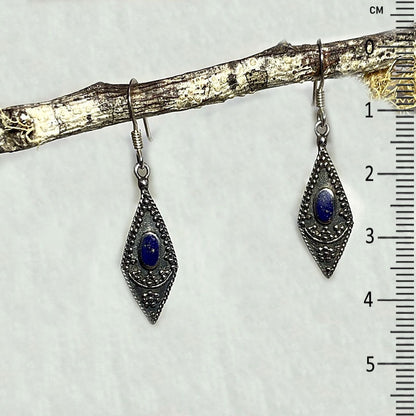 Oval Lapis Lazuli Ornate Sterling Silver Earrings