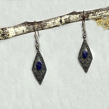 Oval Lapis Lazuli Ornate Sterling Silver Earrings