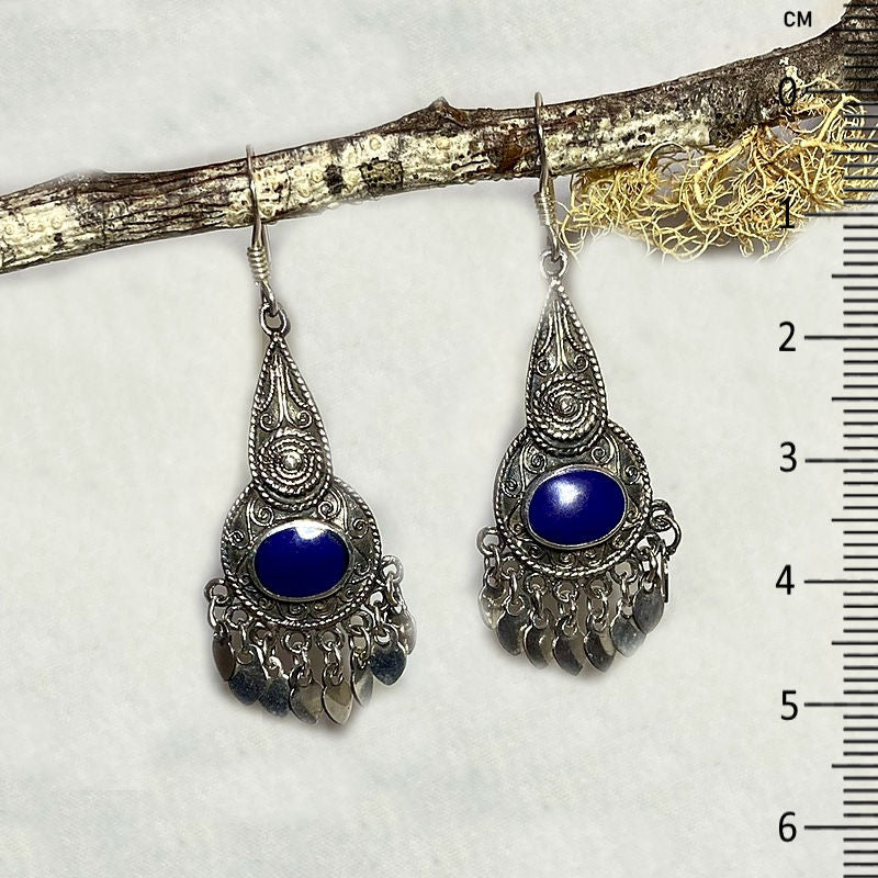 Oval Lapis Lazuli Ornate Sterling Silver Earrings