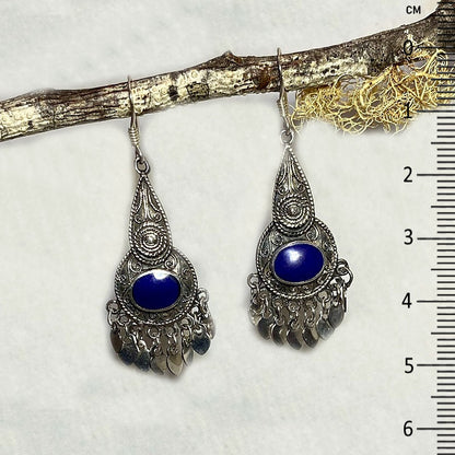 Oval Lapis Lazuli Ornate Sterling Silver Earrings