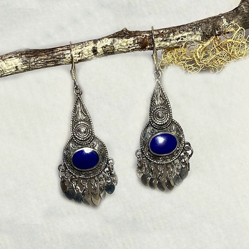 Oval Lapis Lazuli Ornate Sterling Silver Earrings