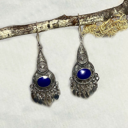 Oval Lapis Lazuli Ornate Sterling Silver Earrings