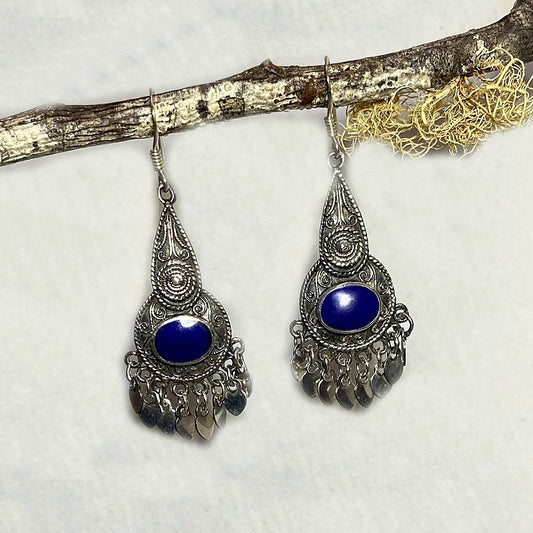 Oval Lapis Lazuli Ornate Sterling Silver Earrings