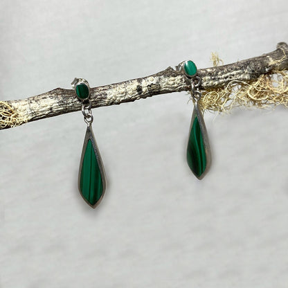 Oval & Marquese Malachite Stud Earrings