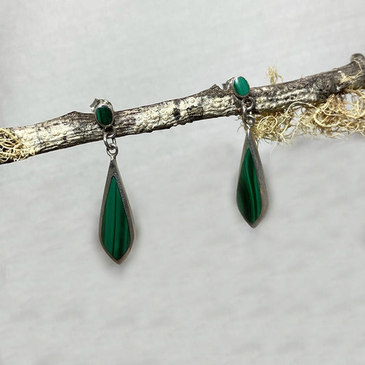 Oval & Marquese Malachite Stud Earrings