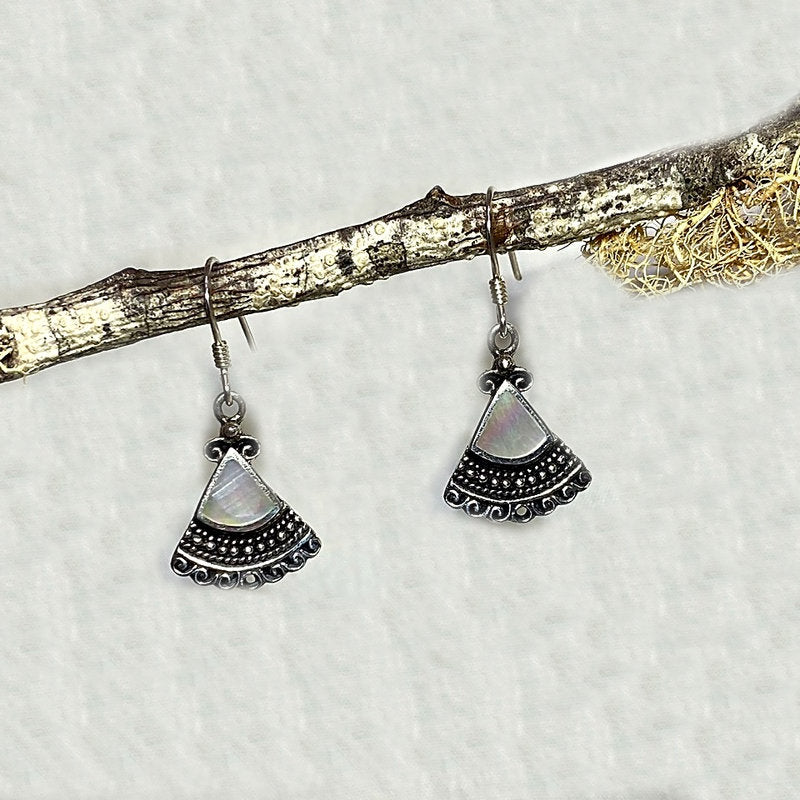 Mother Of Pearl Ornate Sterling Silver Earrings