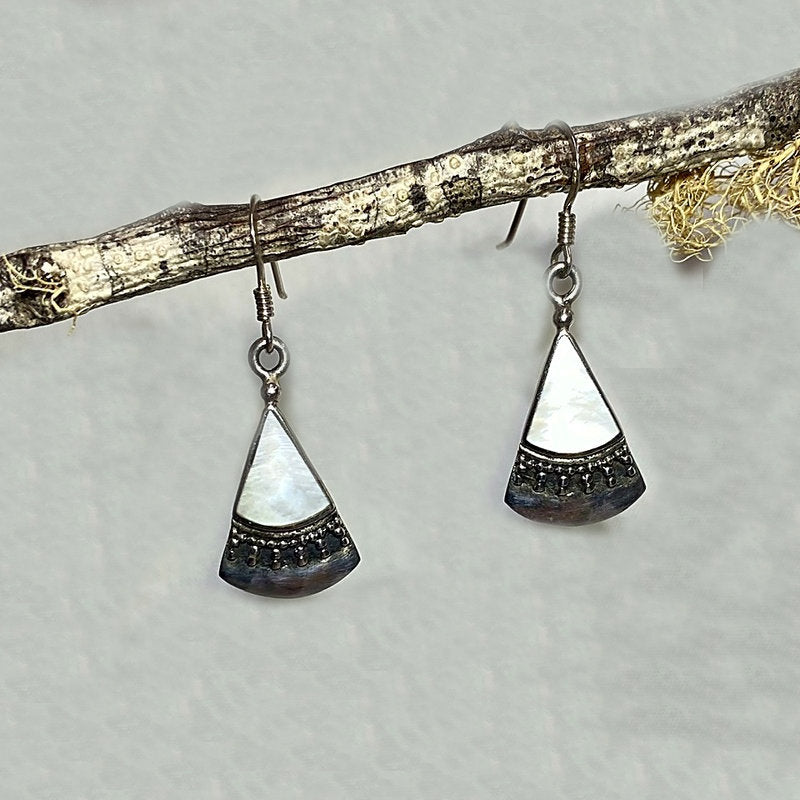 Mother Of Pearl Ornate Sterling Silver Earrings