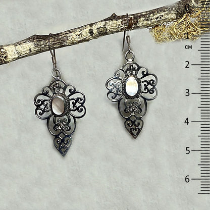Mother Of Pearl Ornate Sterling Silver Earrings