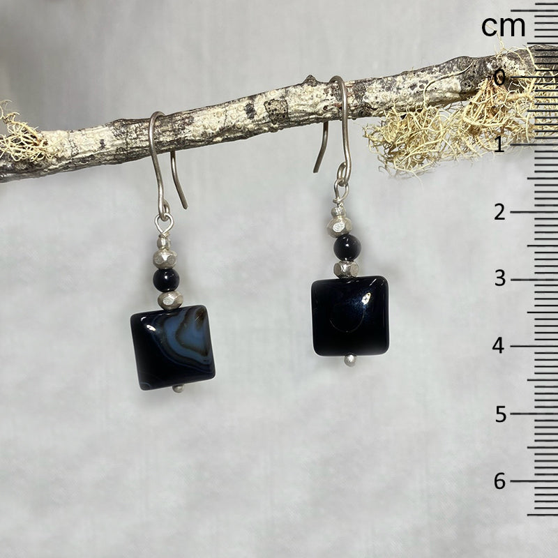 Black Onyx & Hilltribe Silver Earrings