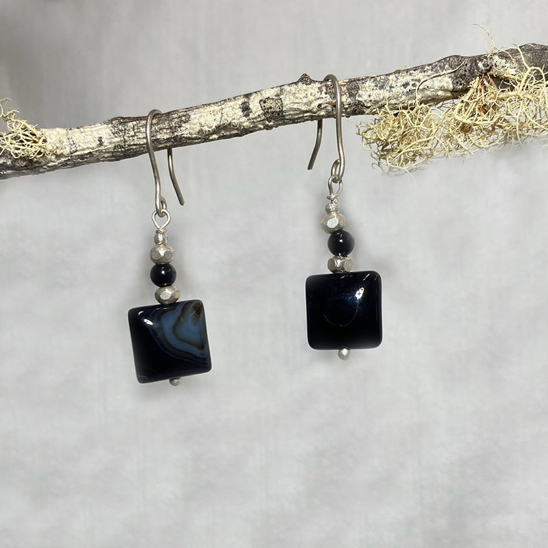 Black Onyx & Hilltribe Silver Earrings