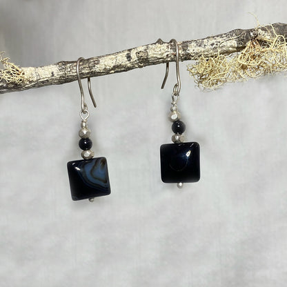 Black Onyx & Hilltribe Silver Earrings
